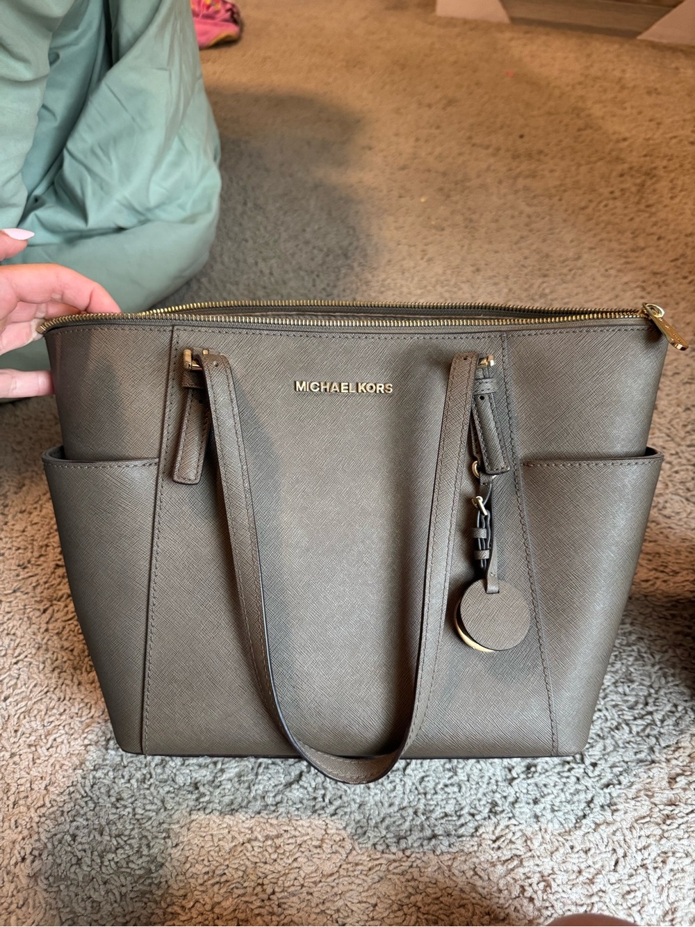 Michael Kors Taupe Saffiano Leather Tote with Gold Hardware